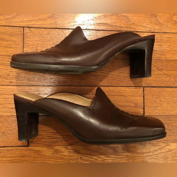Vintage 90s Sam & Libby leather square toe mules brown 8 1/2 - Picture 4 of 8